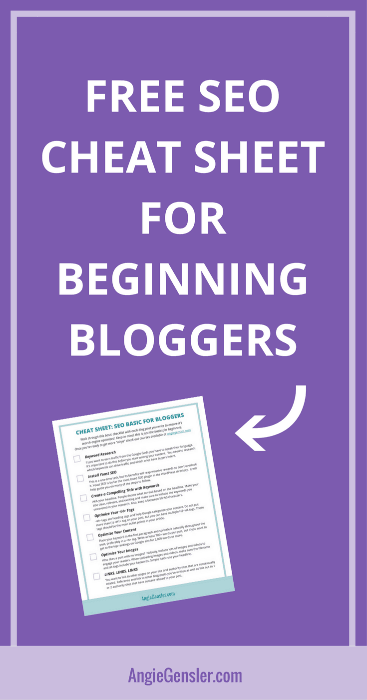 Free SEO cheat sheet for beginning bloggers